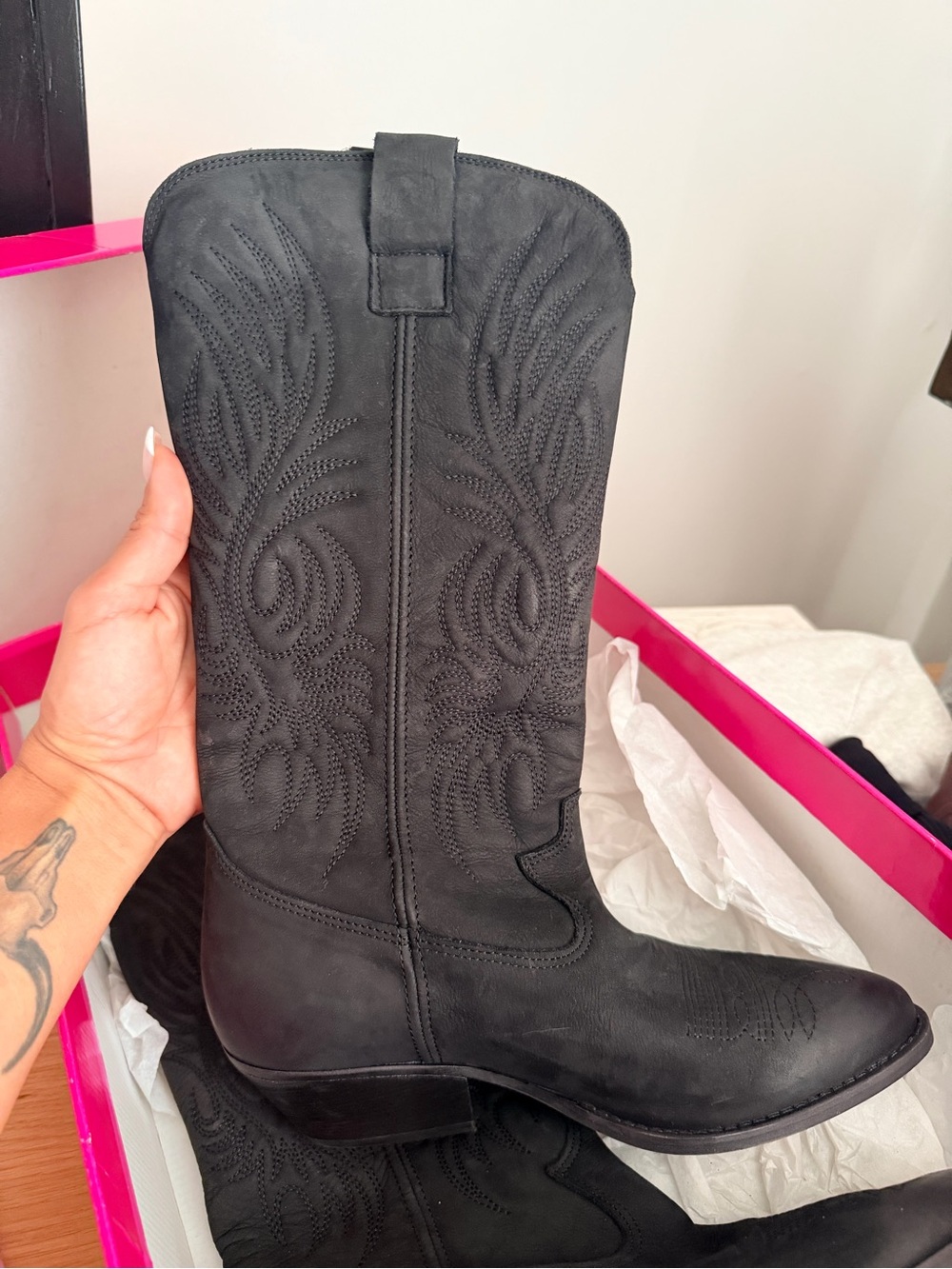 Black Embroidered Mid-Calf Women's Western Boot